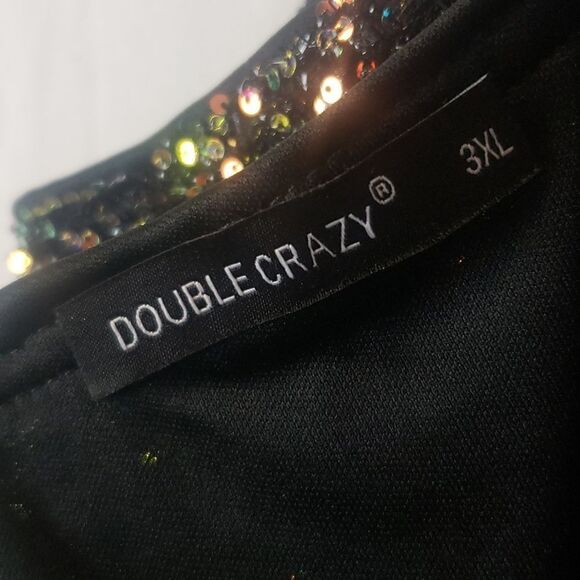 Double Crazy 3XL Copper & Green Sequin Black Tassel Bodysuit - Picture 8 of 10